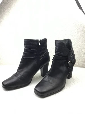 Fitzwell Leather Shoes Women's Comfortable Black Ankle Boot Size 11 Heels - Image 1 of 4