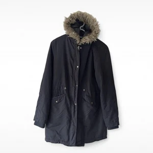 B.You Women’s Black Parka Coat – Size 10 – Faux Fur Hood, Warm & Practical - Picture 1 of 5