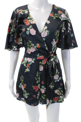 Macacão Keepsake Feminino Estampa Floral Decote V Manga Curta Azul Marinho Tamanho M - Imagem 1 de 4