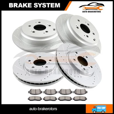 For Honda Odyssey 2005-2010 F + R Drill 4 Brake Rotors W/ 8 Ceramic Pads Foto 1 de 4