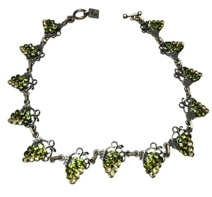 RODRIGO OTAZU Multi-tone Green/Yellow Grape Crystals Necklace Silver Tone Signed - Picture 1 of 5