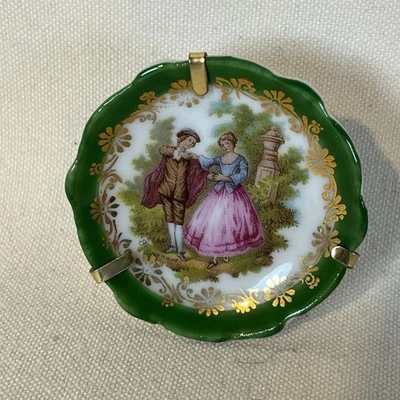 Vintage Limoges France Fragonard Mini Plate Courting Couple w/Stand Hanger - Image 1 of 4