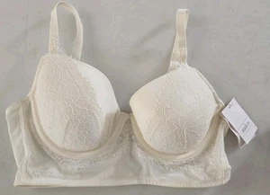 Sujetador Auden Long Line, encaje ligeramente forrado, cobertura Demi blanco, talla 36B. - Imagen 1 de 3