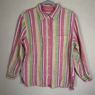 Camisa David N Mujer *M Lino Colorido Multi Rayas Abotonada Manga Larga Foto 1 de 4