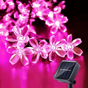 Solar Cherry Flower Light, 39.4ft/12M, 100 Lights, 8 Modes Pink Outdoor Water... - Picture 1 of 6