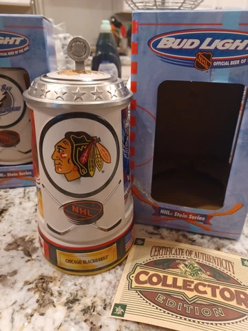 CHICAGO BLACKHAWKS HOCKEY NHL STEIN from BUD LIGHT Busch Budweiser mug Cover