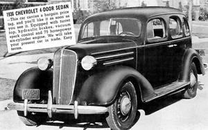ANTIQUE AUTO, 1936 CHEVROLET 4 DOOR SEDAN, VINTAGE DEALER POSTCARD (#808) - Picture 1 of 2