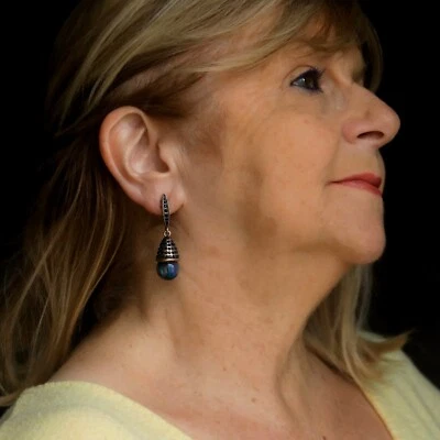 Ohrringe Clip Mit Schraube Golden Strass Blau Perle Blau Grün Vintage Stil J2 - Bild 1 von 4