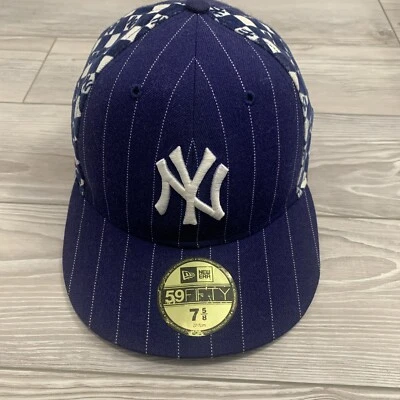 New York Yankees Vintage Y2K Blue Pin Striped New Era 59 FIFTY Hat (Size: 7 5/8) - Image 1 of 4