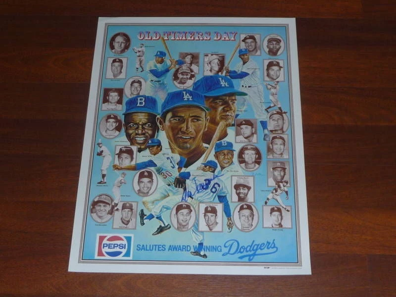 1979 DODGERS OLD TIMERS DAY SIGNED DON NEWCOMBE POSTER - Image 1 of 1
