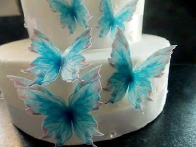 SHARONS EDIBLE BUTTERFLIES 22 PRECUT Blue Edible wafer paper Butterflies cake/cupcake toppers 2