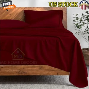Extra Deep Pocket Queen Cotton Sheet Set 400 Thread Count Breathable Linens 4 Pc - Picture 1 of 6