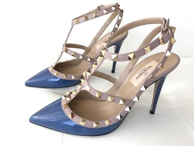 $1150 VALENTINO ROCKSTUDS BLUE PATENT LEATHER HIGH HEEL SANDAL 38 NIB - Image 1 of 4