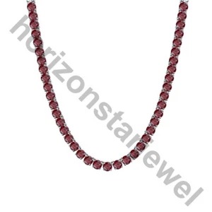 22" Tennis 5 MM Necklace 55 Ct Round Cut Red Garnet 14K White Gold Over - Picture 1 of 7