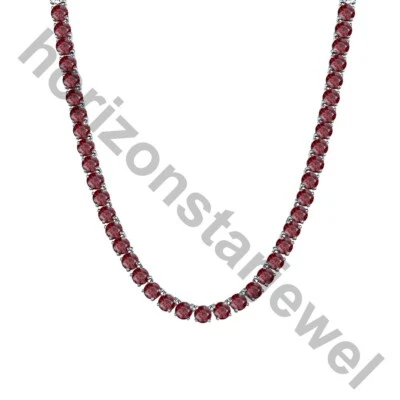 22" Tennis 5 MM Necklace 55 Ct Round Cut  Red Garnet 14K White Gold Over - Image 1 of 4