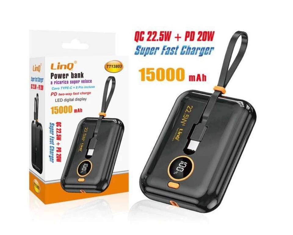 LINQ POWER BANK PORTATILE 15000mAh con ricarica rapida - Immagine 1 di 1