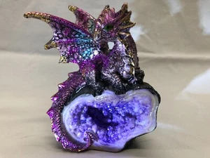 Purple Dragon on Faux Crystal Cave Figurine - Picture 1 of 3