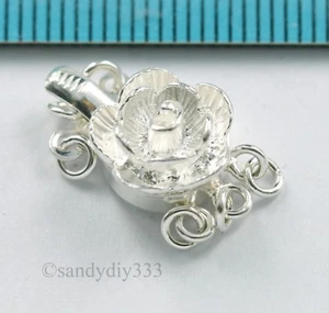 1x BRIGHT STERLING SILVER 3-STRAND LOTUS FLOWER BOX CLASP 10mm (#2927) - Picture 1 of 5