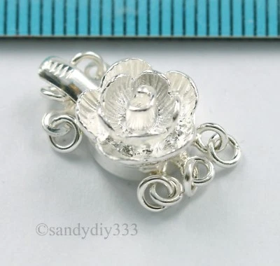 1x BRIGHT STERLING SILVER 3-STRAND LOTUS FLOWER BOX CLASP 10mm (#2927) - Image 1 of 4