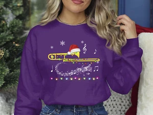 Christmas Sweatshirt for Music Lovers Santa Xmas Jumper Day Festive Holiday Top - Picture 1 of 10