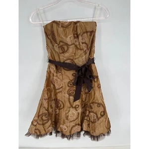 Jessica McClintock Strapless Party Dress Brown Ribbon Accent Size 4P - Picture 1 of 9