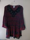 Catherines Red Black Accordian Pleated Embellished Neckline Top  Size 2X