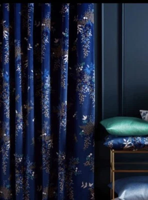 MTM CORTINAS SARA MILLER GLICINA AZUL MARINO TERCIOPELO FORRO OSCURECIMIENTO TÉRMICO MUY LARGO Foto 1 de 4