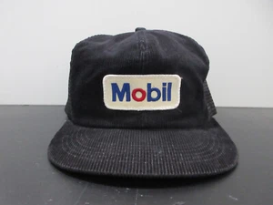 VINTAGE Mobil Hat Cap Snap Back Black Corduroy Gas Station K Products Mens 90s - Picture 1 of 8