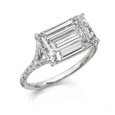 6Ct White Emerald Cut CZ Engagement Wedding Ring Solid 925 Sterling Silver - Image 1 of 2