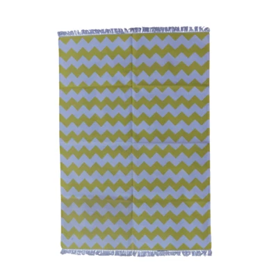 Alfombra Rugmoda Zigzag Amarillo Brillante Blanco - Alfombra de Algodón Tejida a Mano de 4x6 pies, Telar a Mano Foto 1 de 4