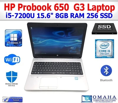 HP ELITEBOOK 650 G3 LAPTOP i5-7300U 8GB RAM 256GB SSD WIN 11 PRO WIFI CAM EXTRAS - Image 1 of 4