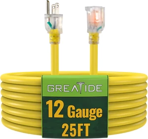 25 Ft Heavy Duty Lighted Outdoor Extension Cord - 12/3 SJTW Cable - Picture 1 of 12