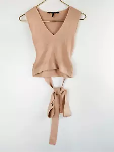BCBGMAXAZRIA Women's Sleeveless Cropped Cotton Rib Wrap Top Tan Size XS - Picture 1 of 4