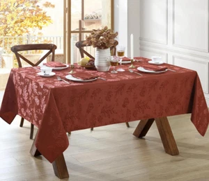 ELRENE HOME ELEGANT WOVEN LEAVES SPICE RED JACQUARD TABLECLOTH 60" x 84" NEW - Picture 1 of 5