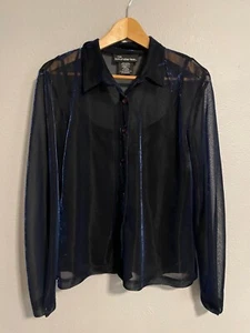 Vintage No Boundaries Junior Top Large Blue Iridescent Button Up Grunge 90s READ - Picture 1 of 9