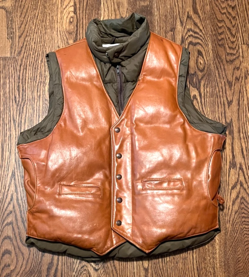 Chaleco conmutador de cuero SCHOTT vintage años 70 hecho en EE. UU. para hombre talla 44 Foto 1 de 3