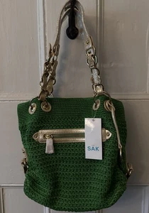 The Sak grün gewebt grün gehäkelt Tasche Hobo Retro Kette Riemen Funky Handtasche Neu mit Etikett - Bild 1 von 8