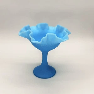 Vintage Fenton medaglione persiano arruffato composta piatto caramelle piedistallo blu satinato - Foto 1 di 3