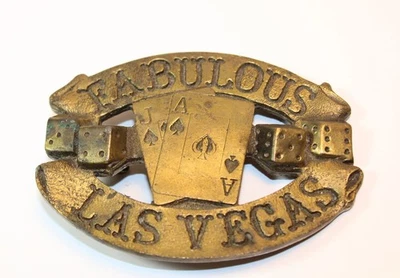 Hebilla de cinturón de bronce de latón de recuerdo Fabulous Las Vegas 1976 vintage - Adezy Denver Foto 1 de 4