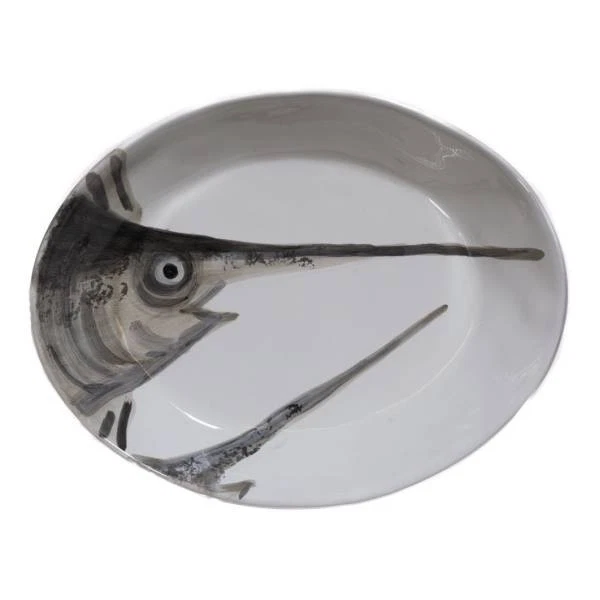 Pastateller MARINA PESCE SPADA Fisch oval 20x26cm weiß grau Virginia Casa - Bild 1 von 1