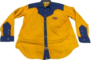 Camicia gialla Dickies vintage uomo 2XL bottoni western cowboy Y2K - ha usura - Foto 1 di 9