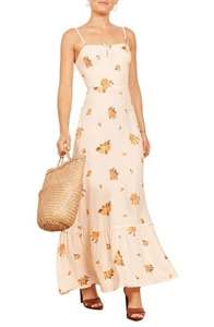 Maxi abito Reformation Prairie Constance bianco giallo floreale taglia 6 - Foto 1 di 15