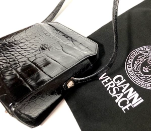 BOLSO DE HOMBRO GIANNI VERSACE VINTAGE AÑOS 90 COCODRILO MEDUSA EN RELIEVE NEGRO ITALIA - Imagen 1 de 22