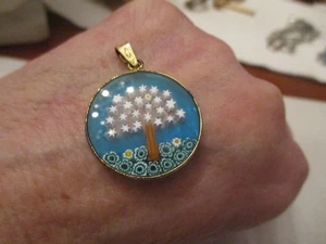 Vintage Sterling silver Star tree Art glass Millefiori pendant 18" chain - Picture 1 of 6