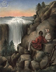 EMMA ELEONORA KENDRICK (1788-1871) Miniature Painting FIGURES SAT BY WATERFALL - Picture 1 of 5