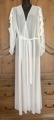 In Bloom by Jonquil White Sheer Chiffon Belted Long Wrap Peignoir Robe Size L - Image 1 of 4