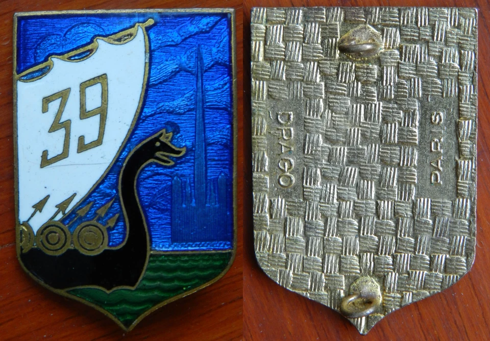 39° RI INFANTERIE, ÉMAIL, CIEL BLEU FONCÉ, GRANDS CARTOUCHES - DRAGO PARIS - Photo 1/1