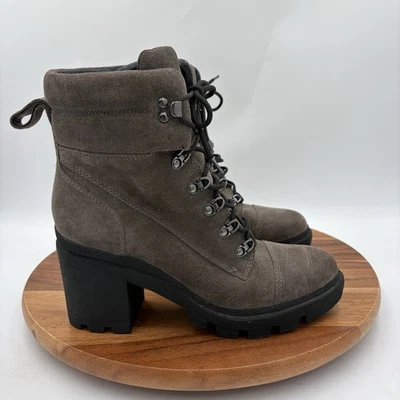 Sapatos femininos Marc Fisher tamanho 9 máquina cinza camurça com cadarço salto bloco - Imagem 1 de 4