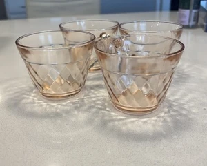 Pink Depression Glass Coffee Cup Mug Set Of 4 VTG Diamond Optic - Picture 1 of 6