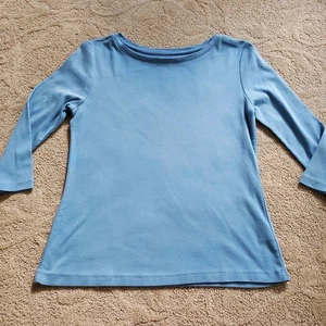 Talbots Shirt Petite PS Small Blue Three Quarter Sleeve Scoop Neck Cotton - Picture 1 of 6